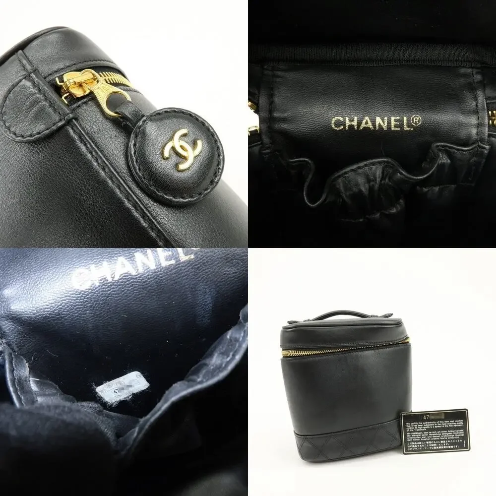 Chanel Vanity Case Lambskin Cosmetic Pouch Black